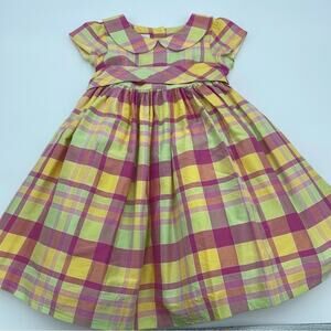 Talbots Girls Dress Silk Plaid Pink, Yellow & Green Easter Spring Summer 2